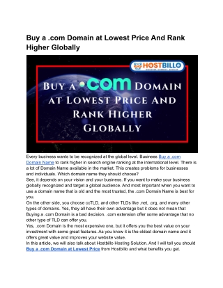 Buy a .com Domain at Lowest Price And Rank Higher Globally