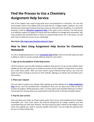 How to Use a Chemistry Assignment Help Service for Scoring Better