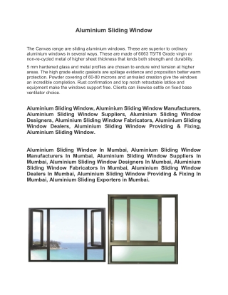 Aluminium Sliding Window Manufacturers In Mumbai