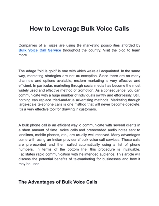 How to Leverage Bulk Voice Calls