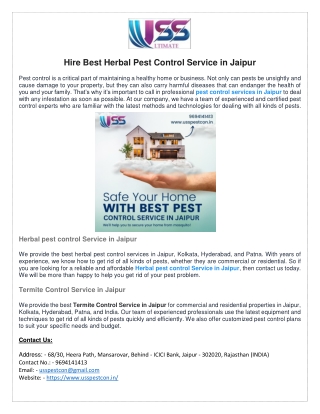 Hire Best Herbal Pest Control Service in Jaipur