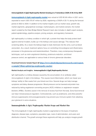 Immunoglobulin A (IgA) Nephropathy Market Growing at a Tremendous CAGR of 20.1 by 2029