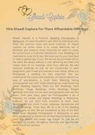 Hire Shaadi Capture For There Affaordable Offerings