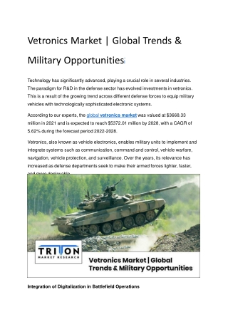 Vetronics Market | Global Trends & Military Opportunitiesl