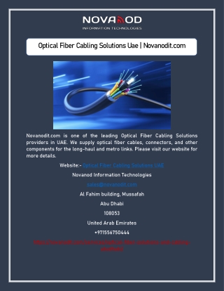 Optical Fiber Cabling Solutions Uae | Novanodit.com