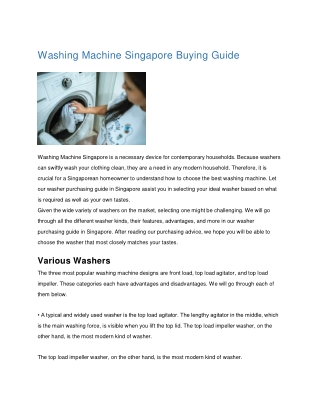 Washing Machine Singapore Buying Guide
