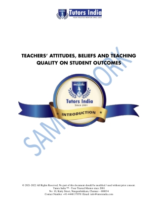 Teachers Attitudes, Beliefs Introduction Sample Work - Tutors India