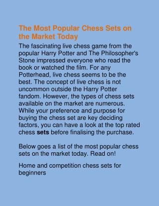 The Most Popular Chess Sets on the Market Today