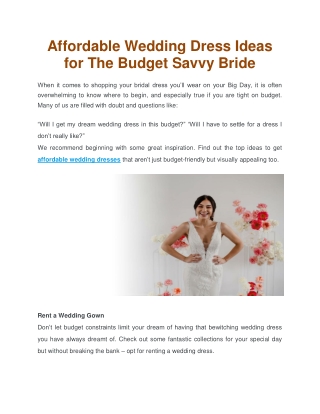 Affordable Wedding Dress Ideas for The Budget Savvy Bride