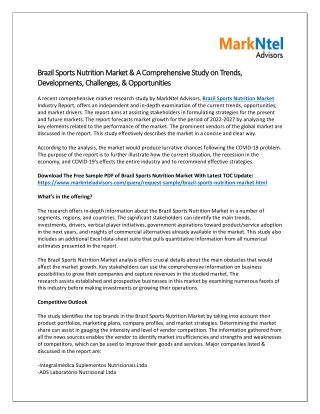 Brazil Sports Nutrition Market to Demonstrate Massive Opportunities for Players