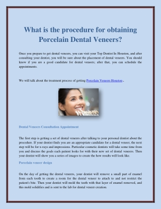 What is the procedure for obtaining Porcelain Dental Veneers?