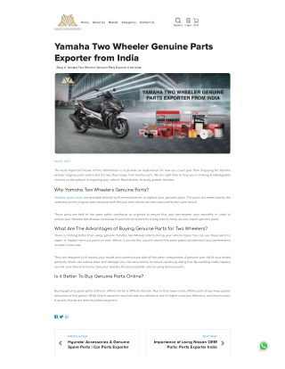 Yamaha Two Wheeler Genuine Parts Exporter from India
