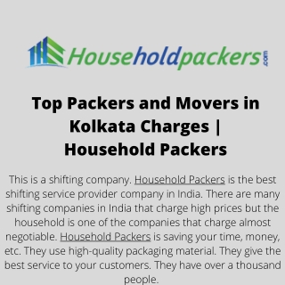 Top Packers and Movers in Kolkata Charges  Household Packers