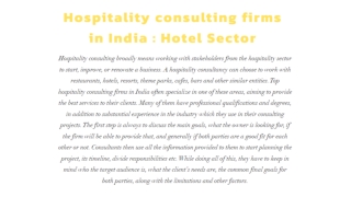 Hospitality consultants in India- Hotel sector