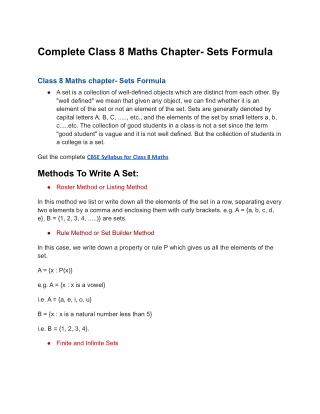 Complete Class 8 Maths Chapter- Sets Formula