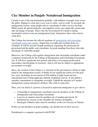 Cicc Member in Punjab- Nestabroad Immigration