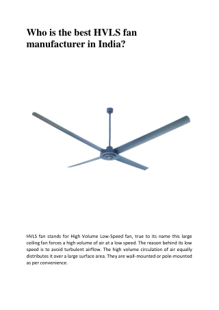 Who is the best HVLS fan manufacturer in India