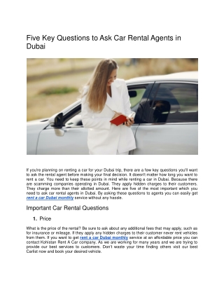 Five Key Questions to Ask Car Rental Agents in Dubai