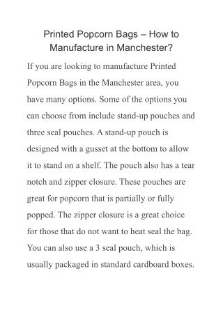 Printed Popcorn Bags – How to Manufacture in Manchester