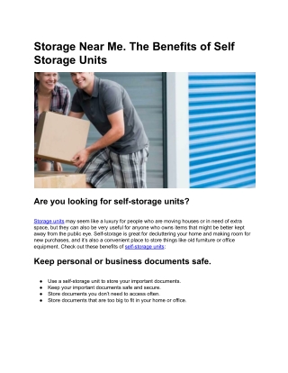 Storage Near Me. The Benefits of Self Storage Units