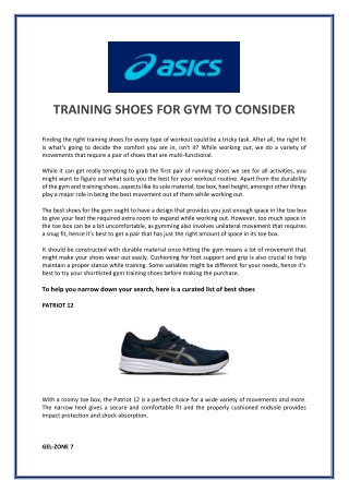 TRAINING SHOES FOR GYM TO CONSIDER