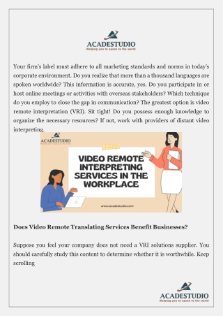 Video Remote Interpreting Services in the Workplace