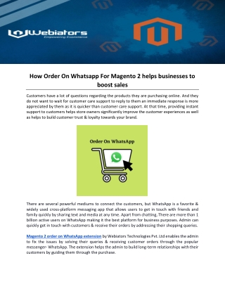How Order On Whatsapp For Magento 2 helps businesses to boost sales