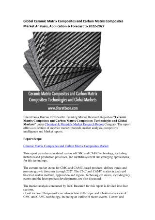 Global Ceramic Matrix Composites and Carbon Matrix Composites Market Research Report 2022-2027