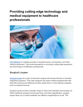 Providing cutting edge technology and medical equipment to healthcare professionals