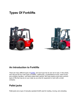 Types Of Forklifts