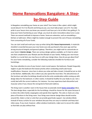 Home Renovations Bangalore A Step-by-Step Guide