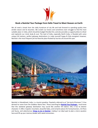 Book a Nainital Tour Package from Hello Travel to Meet Heaven on Earth.docx