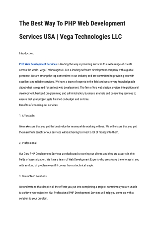 The Best Way To PHP Web Development Services USA  Vega Technologies LLC