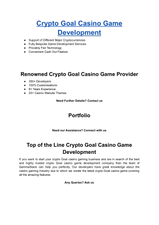 Crypto Goal Casino Game Development