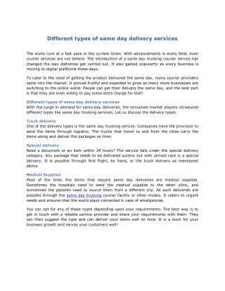 Different types of same day delivery services