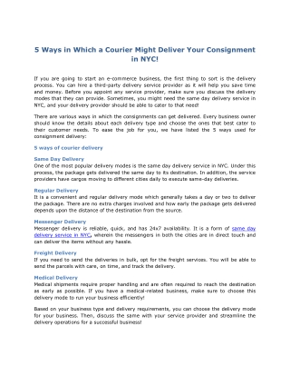 5 Ways in Which a Courier Might Deliver Your Consignment in NYC