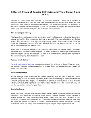 Different Types of Courier Deliveries and Their Parcel Sizes in NYC