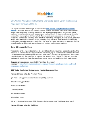 GCC Water Analytical Instruments Market Research Report: Forecast (2022-2027)