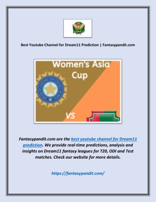 Best Youtube Channel for Dream11 Prediction | Fantasypandit.com