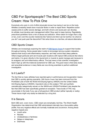 CBD For Sportspeople? The Best CBD Sports Cream: How To Pick One