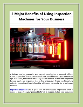 5 Major Benefits of Using Inspection Machines for Your Business