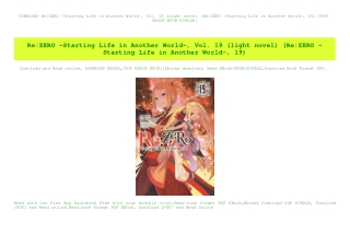 DOWNLOAD  ReZERO -Starting Life in Another World-  Vol. 19 (light novel) (ReZERO -Starting Life in A