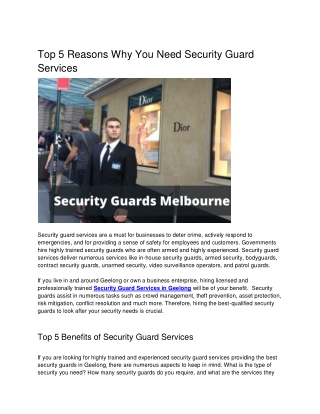 Top 5 Reasons Why You Need Security Guard Services