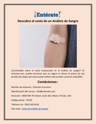 Descubra el costo de un Análisis de Sangre