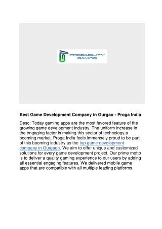 Best Game Development Company in Gurgao - Proga India