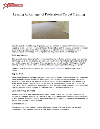 Leading Advantages of Professional Carpet Cleaning