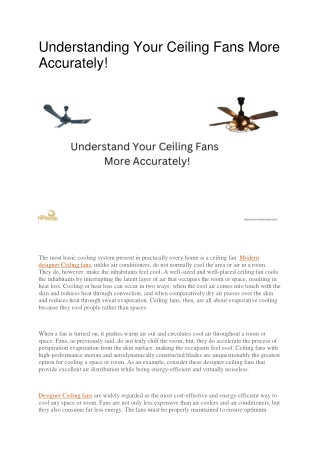 Understanding Your Ceiling Fans More Accurately