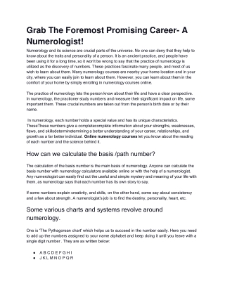 Grab the foremost Promising Career- A Numerologist