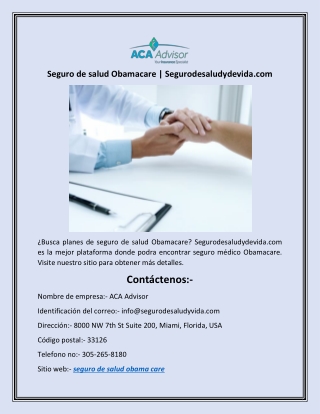 Seguro de salud Obamacare | Segurodesaludydevida.com