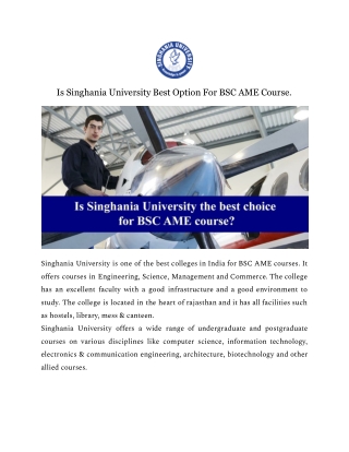 Is Singhania University Best Option For BSC AME Course